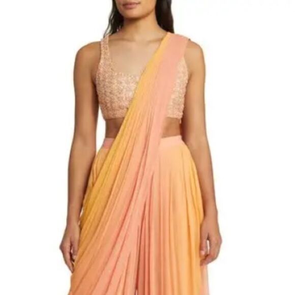 Sani Asra Dhoti Set Ombre Yellow/Pink Large Bottom & Medium Top $570 - Picture 8 of 9